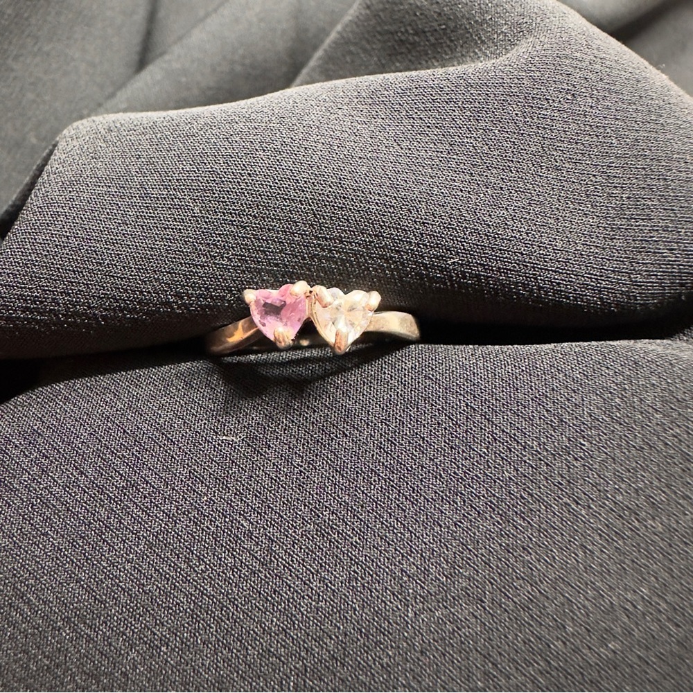 Vintage Double Heart Stering Silver 925 Cubic Zirconia Amethyst sweetheart ring